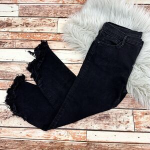 Driftwood Women's Candace Cropped Raw Ruffle Hem Jeans Size 29 Black Stretch Zip